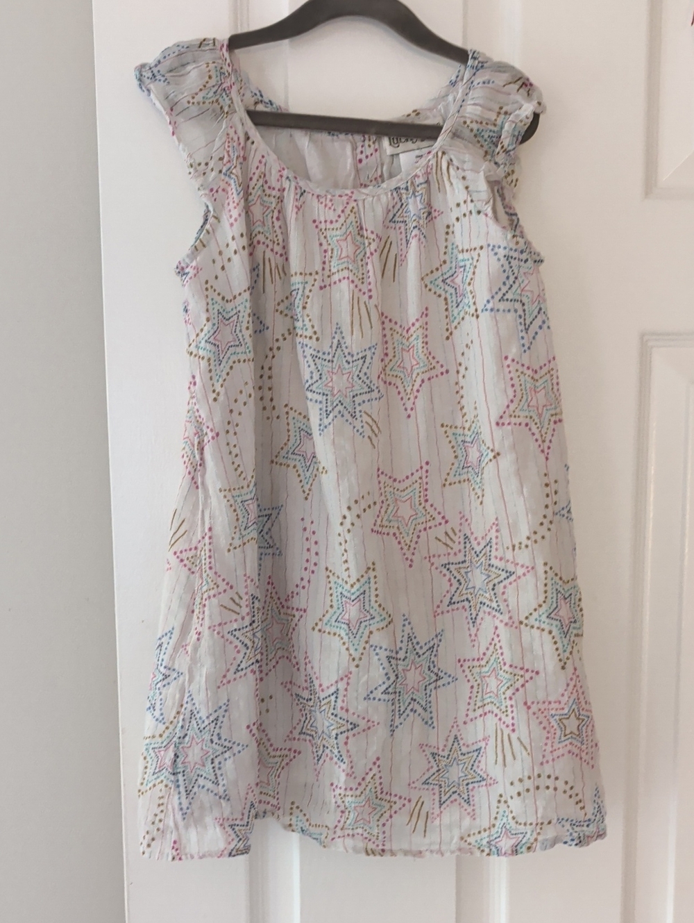 Lucky Jade White Star-Print Sundress with Pink Blue and Gold Accents